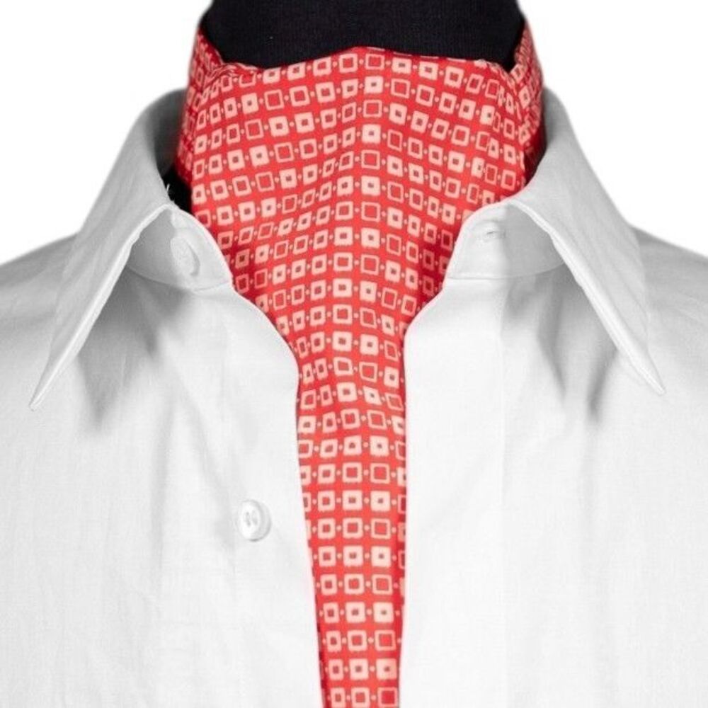Mens Red Geometric Ascot Cravat Formal Wedding Necktie Scarf Classic